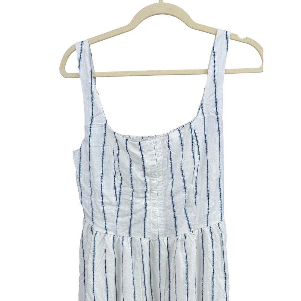 The Workshop Ella Stripe Midi Dress Front Hook Linen Blend Medium M NWT - Picture 3 of 10